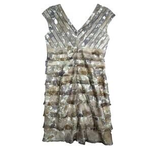 Spiegel Dress Womens 8 Tan Purple Floral Sheath Dress Shutter Pleats‎ Preppy